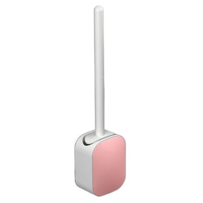 TOMYEUS Toilet Brush No Dead Angle Home Toilet Brush Wall-Mounted Bathroom Long Handle Silicone Brush Set (Color : Pink)