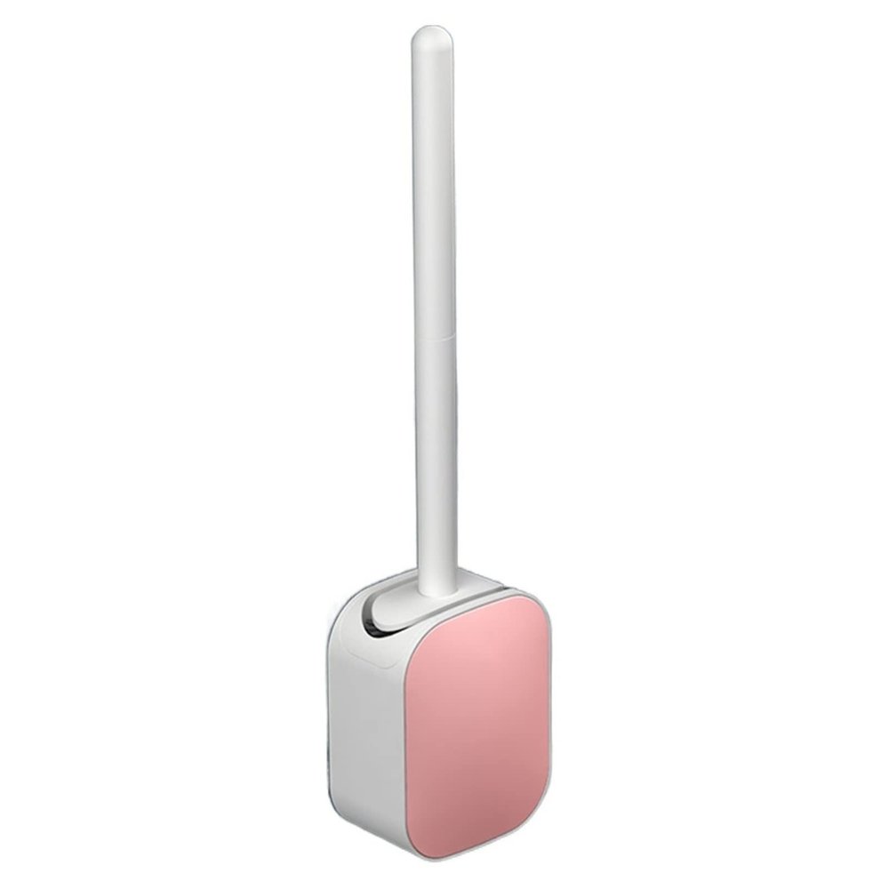 TOMYEUS Toilet Brush No Dead Angle Home Toilet Brush Wall-Mounted Bathroom Long Handle Silicone Brush Set (Color : Pink)