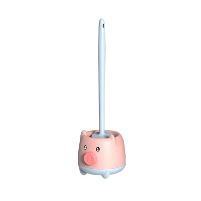TOMYEUS Wall-Mounted Toilet Brush Household with Base Piglet Free Punch Toilet Brush Holder Bathroom Cleaning Brush Cleaning Set (Color : Blue)
