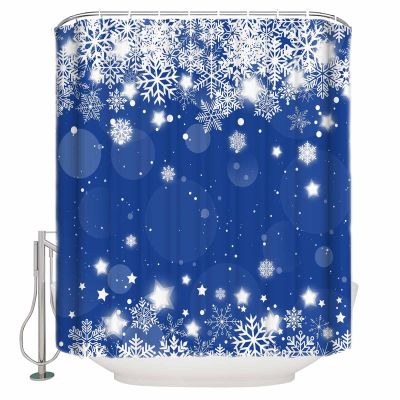 Sunteeny Shower Curtain Christmas Snowflake Blue Background Shower Curtains Waterproof Polyester Fabric Bath Curtains with Hooks for Farmhouse Bathroom Decor 36" Wx78 L