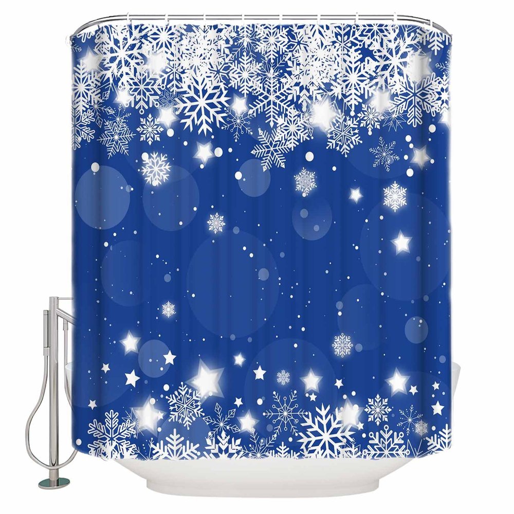 Sunteeny Shower Curtain Christmas Snowflake Blue Background Shower Curtains Waterproof Polyester Fabric Bath Curtains with Hooks for Farmhouse Bathroom Decor 36" Wx78 L