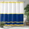 Sunteeny Shower Curtain Modern Art Luxury Navy Blue Yellow Stripe White Shower Curtains Waterproof Polyester Fabric Bath Curtains with Hooks for Farmhouse Bathroom Decor 36" Wx78 L view 1