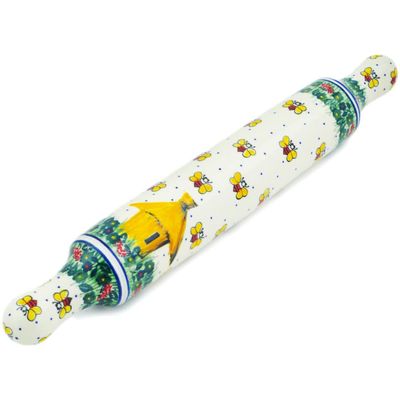Polmedia Polish Pottery Rolling Pin UNIKAT - Bee Happy Pattern Handmade in Boleslawiec Poland by Ceramika Artystyczna + Certificate of Authenticity