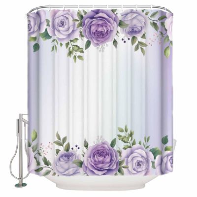 Sunteeny Shower Curtain Rose Flower Purple Pink Shower Curtains Waterproof Polyester Fabric Bath Curtains with Hooks for Farmhouse Bathroom Decor 36" Wx78 L