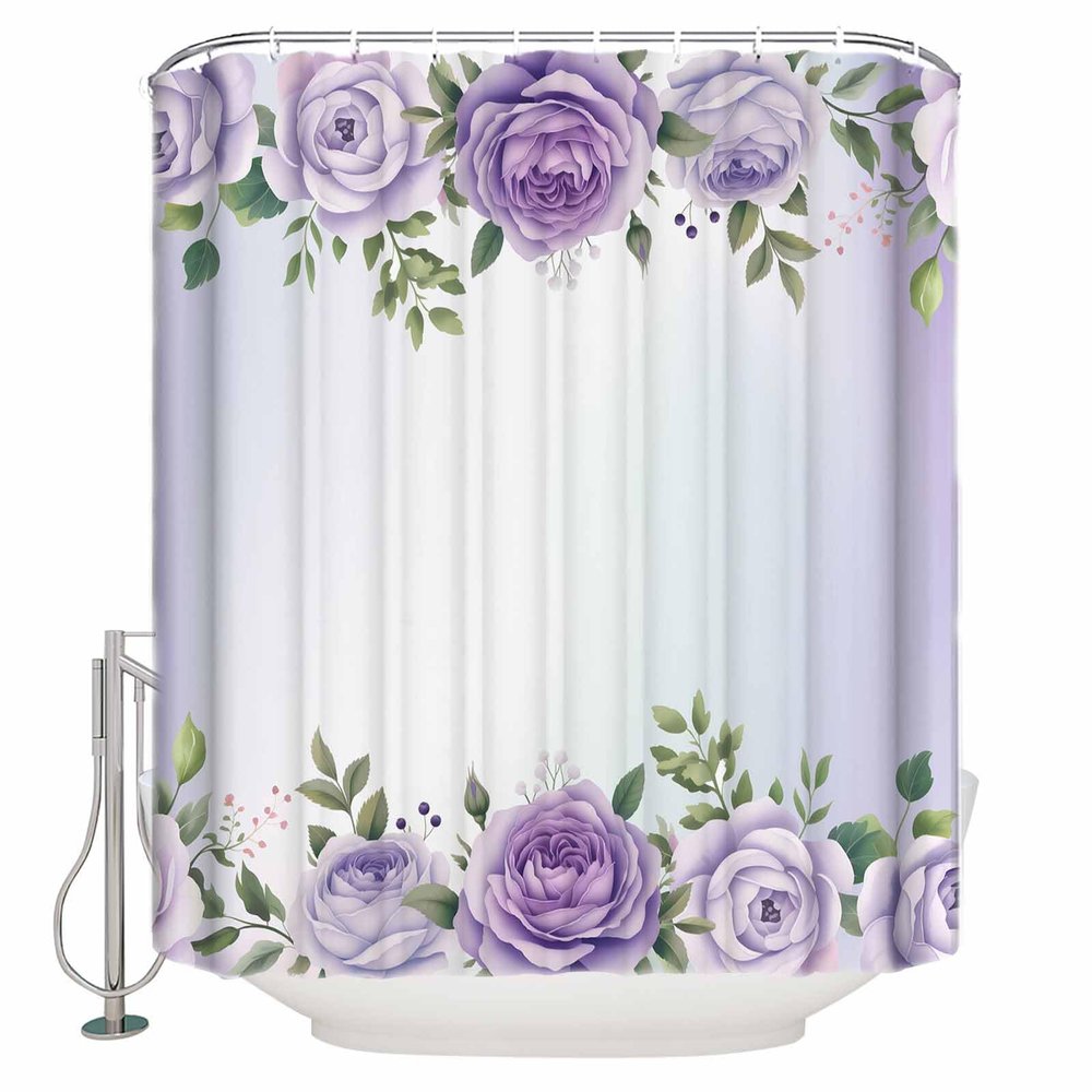 Sunteeny Shower Curtain Rose Flower Purple Pink Shower Curtains Waterproof Polyester Fabric Bath Curtains with Hooks for Farmhouse Bathroom Decor 36" Wx78 L