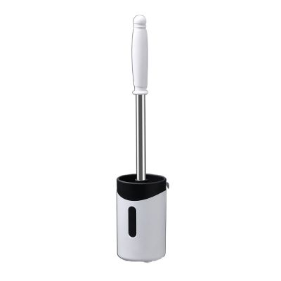 TOMYEUS Toilet Brush Household No Dead Corner-Free Punch-Free Wall-Mounted Toilet Silicone Brush Wall-Mounted Long-Handle Toilet Brush (Color : White)
