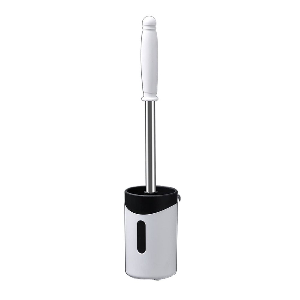 TOMYEUS Toilet Brush Household No Dead Corner-Free Punch-Free Wall-Mounted Toilet Silicone Brush Wall-Mounted Long-Handle Toilet Brush (Color : White)