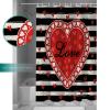 Shower Curtain Valentine's Day Red Heart Love Black White Striped Shower Curtains Waterproof Polyester Fabric Bath Curtains with Hooks for Farmhouse Bathroom Decor 36" Wx72 L view 3