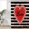 Shower Curtain Valentine's Day Red Heart Love Black White Striped Shower Curtains Waterproof Polyester Fabric Bath Curtains with Hooks for Farmhouse Bathroom Decor 36" Wx72 L view 4