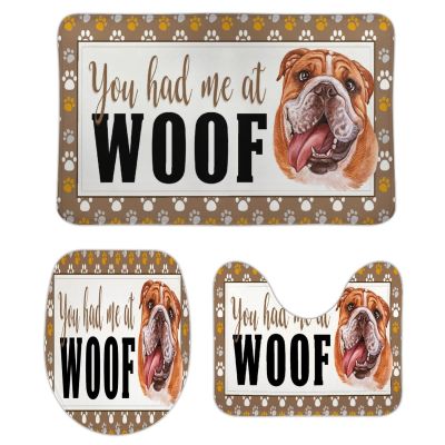 3 Pieces You Had Me at Woof American Pit Bull Terrier Bathroom Rug Set, Cute Dog Soft Foam Non Slip Bath Mats Sets Toilet Contour Mat Lid Cover for Bathtub Shower and Bathroom Decor 20x32 Inch