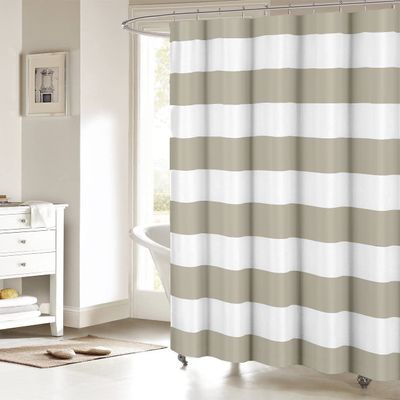 Shower Curtain Beige and White Stripe Shower Curtains Waterproof Polyester Fabric Bath Curtains with Hooks for Farmhouse Bathroom Decor 72" Wx78 L