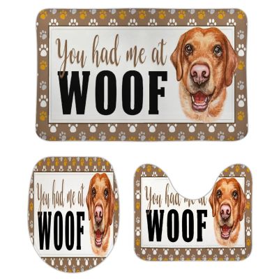3 Pieces You Had Me at Woof Golden Retriever Bathroom Rug Set, Pet PortraitFrame Soft Foam Non Slip Bath Mats Sets Toilet Contour Mat Lid Cover for Bathtub Shower and Bathroom Decor 20x32 Inch