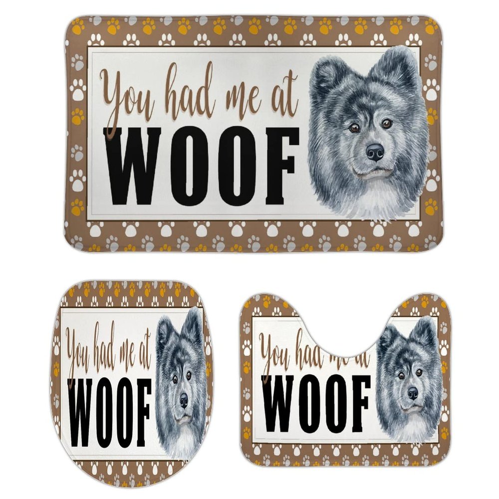 3 Pieces You Had Me at Woof Keeshond Bathroom Rug Set, Large Breeds Soft Foam Non Slip Bath Mats Sets Toilet Contour Mat Lid Cover for Bathtub Shower and Bathroom Decor 20x32 Inch