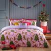 furn. Purrfect Christmas Double Duvet Cover Set, Cotton, Polyester, Pink/Lilac view 1