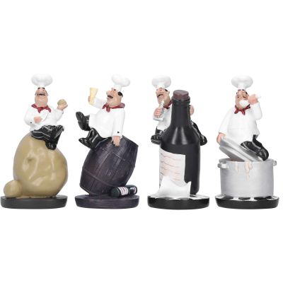 4pcs Italian Chef Statue, Cute Chef Figurines Kitchen Chef Decor for Kitchen Restaurant Cafe Bar Shop Dcor