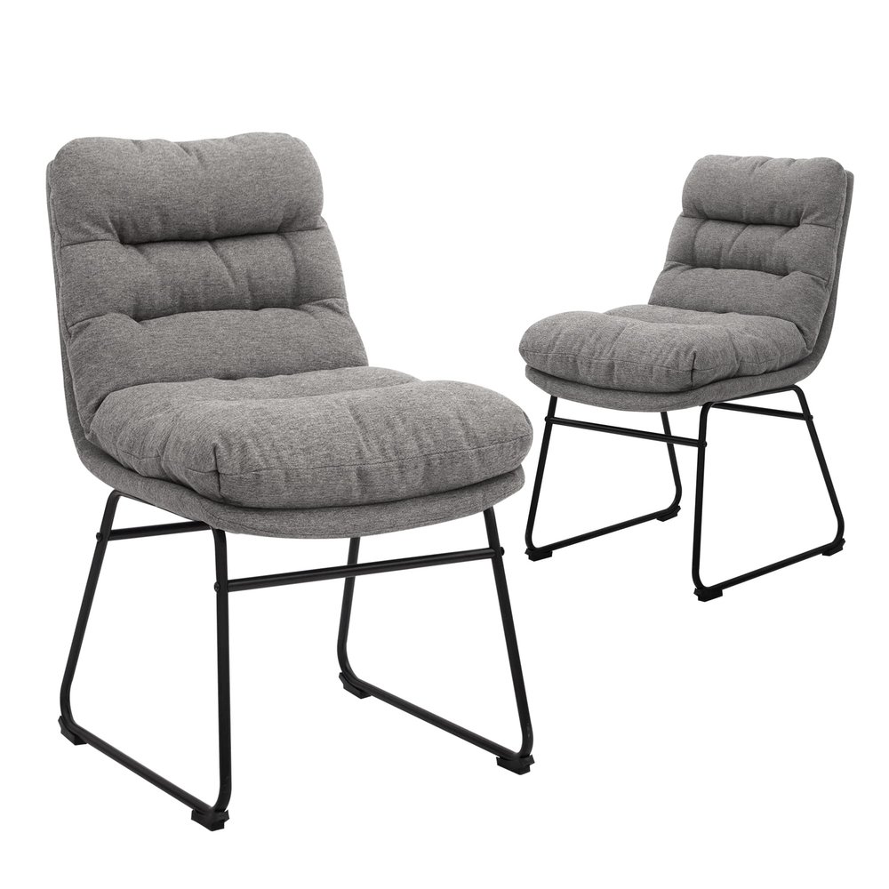 CangLong Modern Accent Kitchen Chairs with Fabric Soft Padded Back in Checkered Pattern and Chrome Legs, Set of 2,Grey