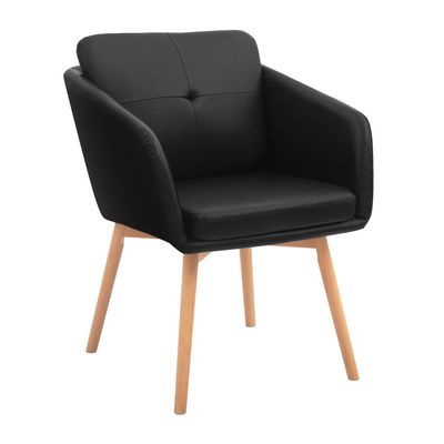 CangLong Faux Leather Side Chair Upholstered Arm Dinging Chair with Wood Legs Set of 1,Black