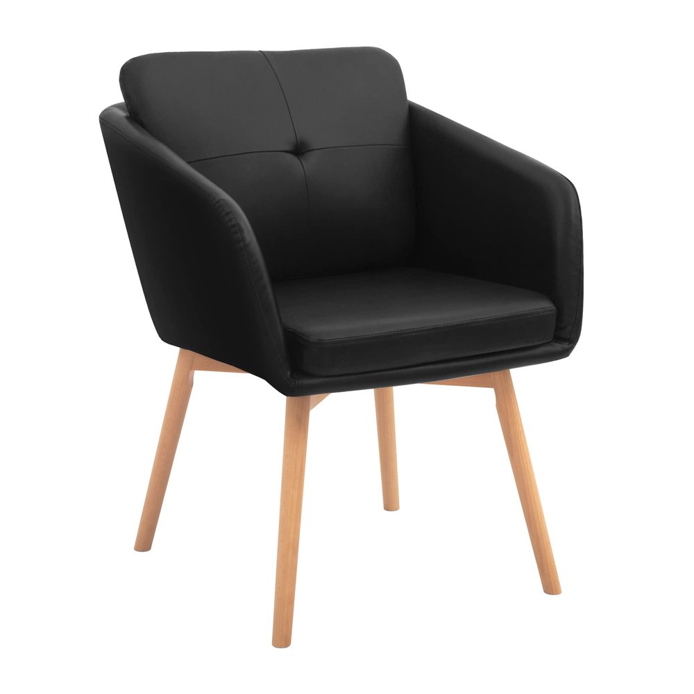 CangLong Faux Leather Side Chair Upholstered Arm Dinging Chair with Wood Legs Set of 1,Black