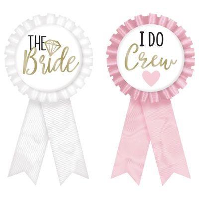 Pink Metal & Fabric Award Ribbons (5.08" x 3") - Pack of 8 | Luxurious Design, Perfect Party Supplies For Bridal Showers, Bachelorette Party, & Wedding Celebrations