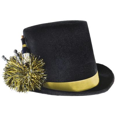 Black & Gold Bubbly Bottle Top Hat (6.5" x 10") - 1 Pc. | Stylish Design, Perfect Accessory For Weddings, Parties, Festive Events, & Celebrations