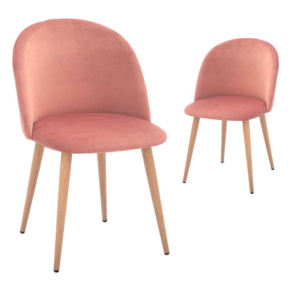 CangLong Mid Century Modern Kitchen Velvet Upholstered Accent Leisure Chairs,Set of 2, Pink 1