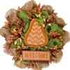 Country Chevron Gourd Welcome Harvest Wreath Handmade Deco Mesh. Available in 24 inch and 28 inch diameters view 1