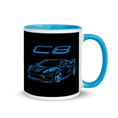 2022 2023 Sports Car C8 Blue Outline Art Mug with Color Inside