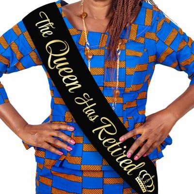 The Queen Has Retired Sash Gold Foil Retirement Sash for Women. Great for Retirement Party and Events