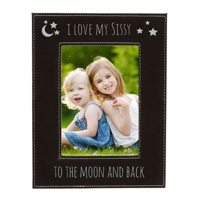 CustomGiftsNow I Love My Sissy to The Moon and Back Laser Engraved Faux Leather Leatherette Wall Hanging/Tabletop Mother's Day Black 8x10 Picture Group Family Christmas Vertical Portrait Photo Frame