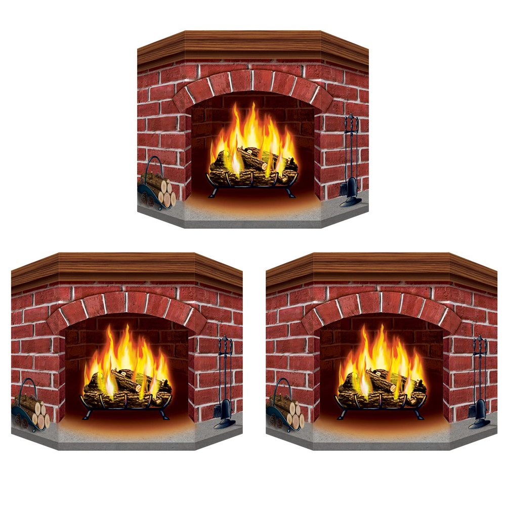 Beistle Standup Brick Fireplace  3 Pack Rustic Holiday Decor for Christmas Parties Crackling Faux Fire Background for Photos with Brick Backdrop Freestanding Winter Mantle Display 3' 1" x 25"