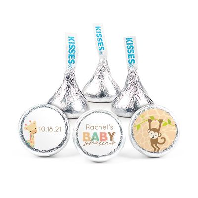 90ct Personalized Baby Shower Candy Party Favors Kisses with DIY Stickers, Bulk Chocolate - Safari Jungle