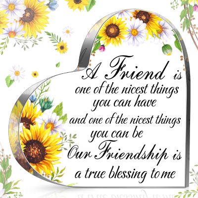Spiareal Friends Gifts for Women Friendship Graduation Plaque Best Flower Sister Birthday Bestie Thank You Gift for Teacher Mom Female Acrylic Friendship(Sunflower)