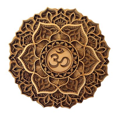 BHDecor Crown Chakra Home Wall Decor Multilayered Laser Cut Carved Elegant Wooden Mandala Hanging MDF Panels - Rustic Contemporary Artwork Natural Wood, 11.8 x 11.8 in (30cm)