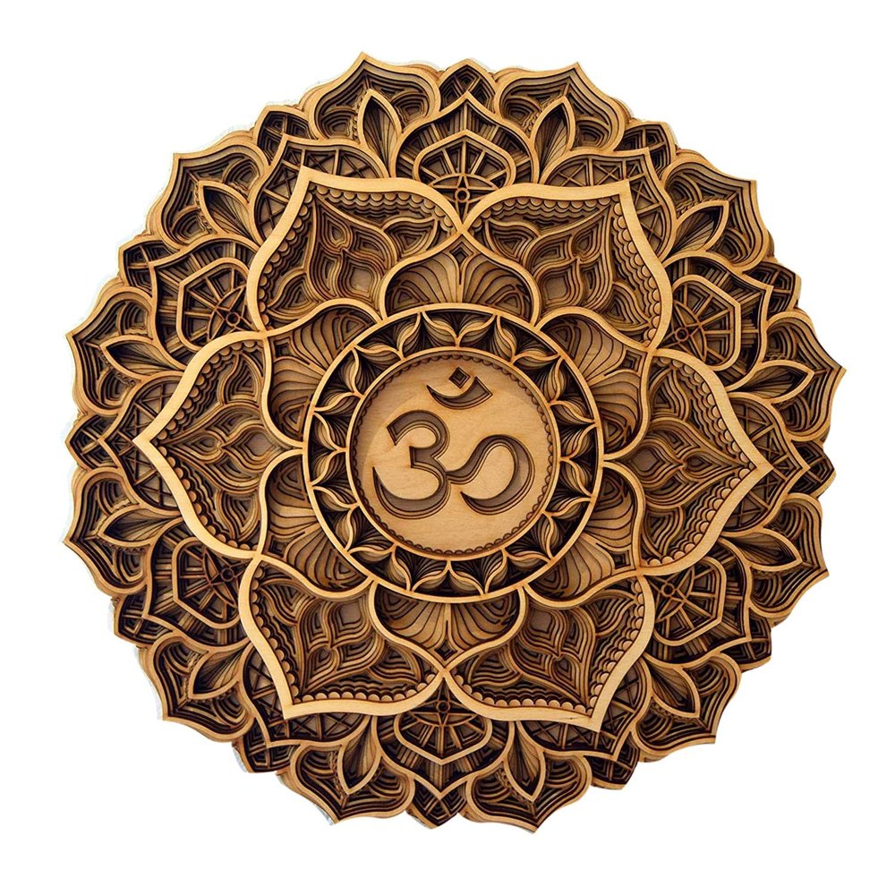BHDecor Crown Chakra Home Wall Decor Multilayered Laser Cut Carved Elegant Wooden Mandala Hanging MDF Panels - Rustic Contemporary Artwork Natural Wood, 11.8 x 11.8 in (30cm)