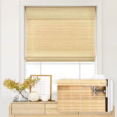 LazBlinds No Tools No Drill Cordless Bamboo Roman Shades, Privacy Window Treatment, Roll Up Bamboo Blinds for Windows 24'' W x 64'' H, Natural