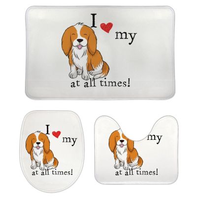 3-Pack Bath Mat Set, I Love My Dogs at All Times Basset Hound Absorbent Memory Foam Soft Shower Bath Rugs Contour Mat and Lid Cover,Non Slip Velvet Bathrug,Shower Toilet Bathmats Carpet 16x24 Inch