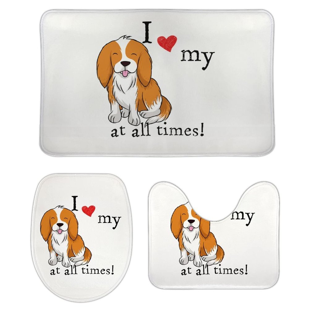 3-Pack Bath Mat Set, I Love My Dogs at All Times Basset Hound Absorbent Memory Foam Soft Shower Bath Rugs Contour Mat and Lid Cover,Non Slip Velvet Bathrug,Shower Toilet Bathmats Carpet 16x24 Inch