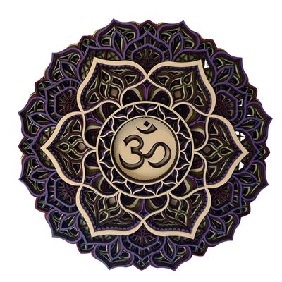 BHDecor Crown Chakra Home Wall Decor Multilayered Laser Cut Carved Elegant Wooden Mandala Hanging MDF Panels - Rustic Contemporary Artwork Colored, 11.8 x 11.8 in (30cm)