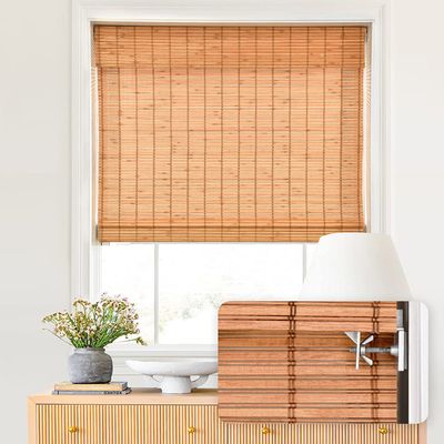 LazBlinds No Tools No Drill Cordless Bamboo Roman Shades, Light Filtering Window Treatment, Roll Up Bamboo Blinds for Windows 23'' W x 64'' H, Wood