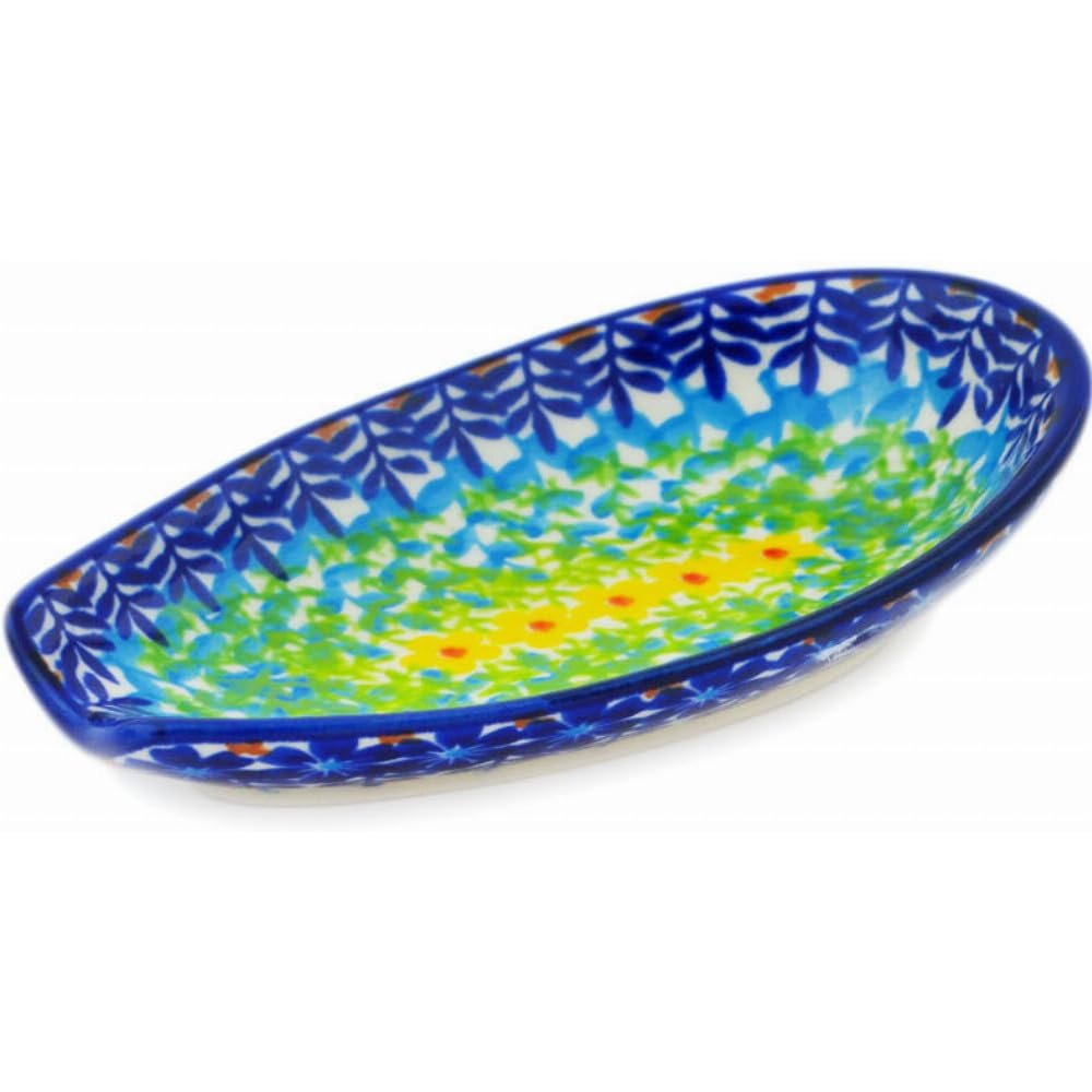 Polmedia Polish Pottery Spoon Rest - Meadow At Dusk Pattern Handmade in Boleslawiec Poland + Certificate of Authenticity