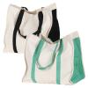 Anleo Reusable Cotton Canvas Grocery Tote Bags with Side Pockets, Large Utility Tote Bag for Shopping, Beach, Picnic (Black+Green) view 1