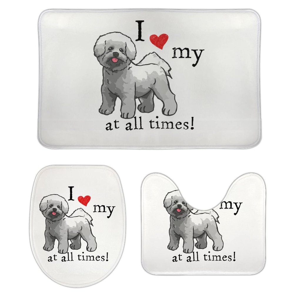 3-Pack Bath Mat Set, I Love My Dogs at All Times Coton De Tular Absorbent Memory Foam Soft Shower Bath Rugs Contour Mat and Lid Cover,Non Slip Velvet Bathrug,Shower Toilet Bathmats Carpet 20x30 Inch