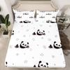 Feelyou Cartton Panda Sheet Set Kids Cute Animal Sheets with Deep Pocket Fitted Sheet for Boys Girls Kawaii Panda Bed Sheets Set Panda Bear Printed Black White Bedding Set Quilt Cover Queen view 2