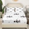 Feelyou Cartton Panda Sheet Set Kids Cute Animal Sheets with Deep Pocket Fitted Sheet for Boys Girls Kawaii Panda Bed Sheets Set Panda Bear Printed Black White Bedding Set Quilt Cover Queen view 3