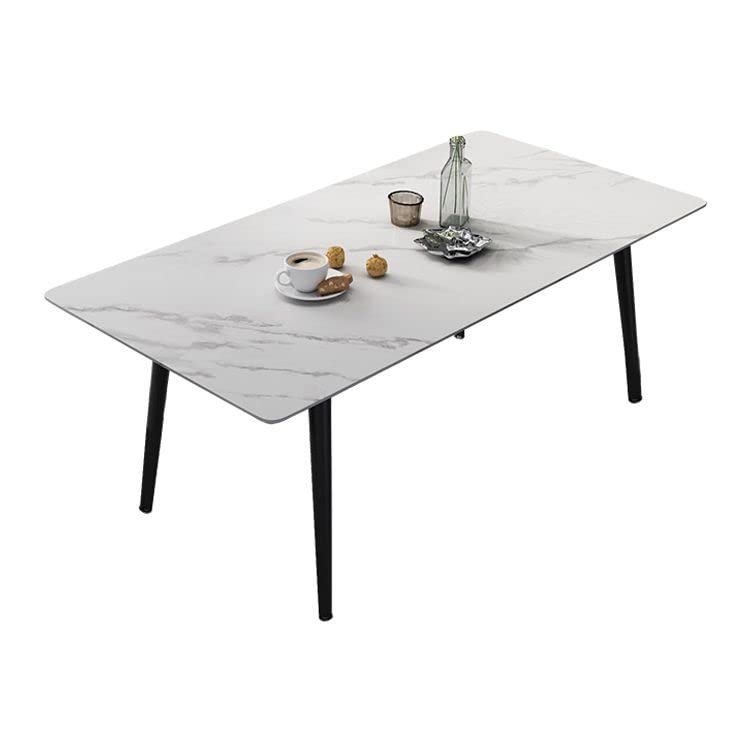 CraftThink Kitchen Dining Room Table, Metal Industrial Rectangle Dining Table with Black Legs Breakfast Table Casual Table for Living Room Home Office, White -63" L x 31.5" W x 29.5" H