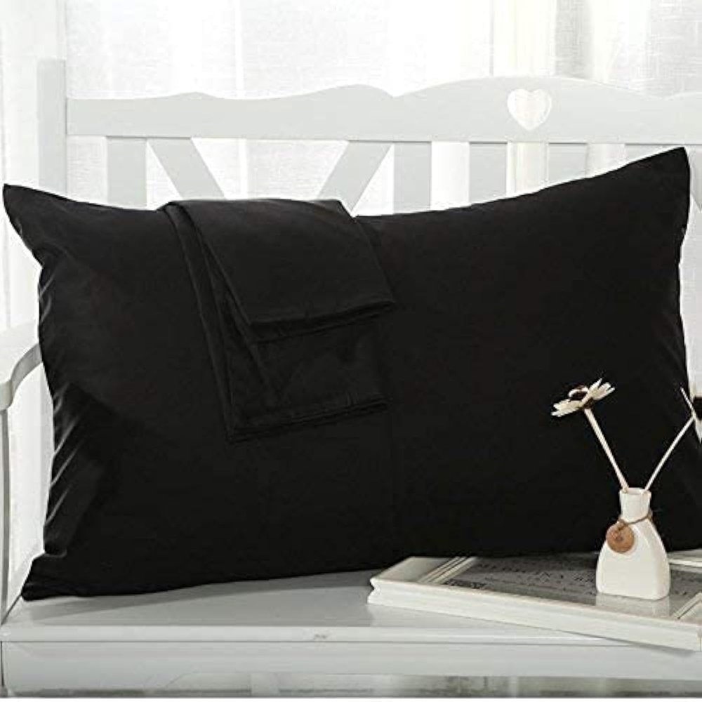 SAHARBEDDINGS Travel Pillowcase 12x16 500 Thread Count Pack of 2 Toddler Baby Pillowcases Cover with Zipper 100% Egyptian Cotton (Black, Toddler Travel 12x16 Zipper Closer)