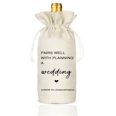 Socive Wedding Gift Wine Bags, Engagement Bridal Shower Gift, Wedding Planning Gift, Burlap Reusable Wine Bag - Pairs Well with Planning a Wedding