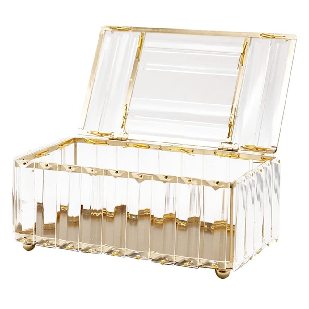 Bathroom Napkin Organizer Crystal Glass Napkin Box Tissue Box Holder Rectangular Tissue Container Case for Home Office Countertop Golden White