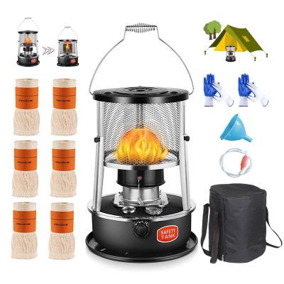 CXLL Efficient Kerosene Heaters for Indoor Use, Stainless Steel Heater Non Electric, Stove Camping with Portable Handle, 6 Wicks 2 Pairs of Gloves, Boiling Water Heating Cooking, Black