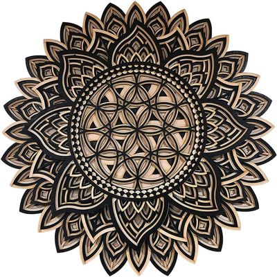 BHDecor Home Wall Decor  Multilayered Laser Cut Carved Elegant Wooden Mandala Hanging MDF Panels for Decoration - Rustic Contemporary Artwork Colored, 11.8 x 11.8 inch (30cm)